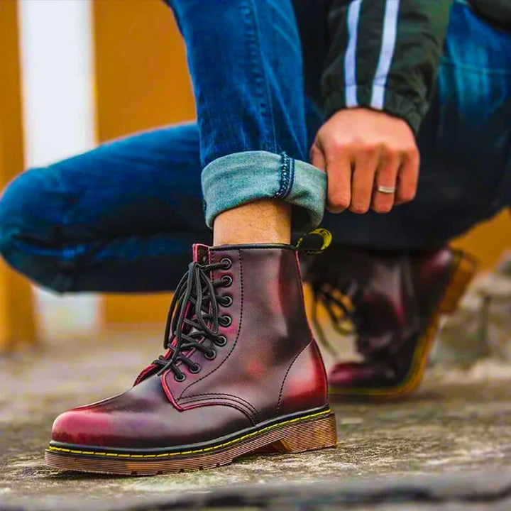 Water-Repellent Leather Lace-Up Boots with Non-Slip Sole for Men