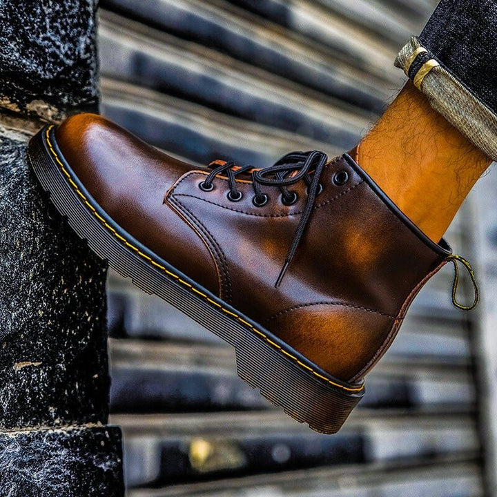 Water-Repellent Leather Lace-Up Boots with Non-Slip Sole for Men