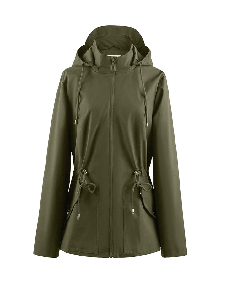 Casual Rain Jacket with Adjustable Hood for Women