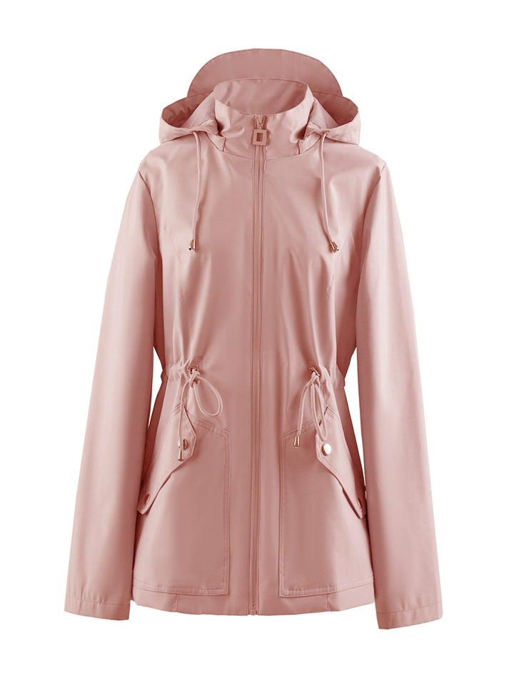 Casual Rain Jacket with Adjustable Hood for Women