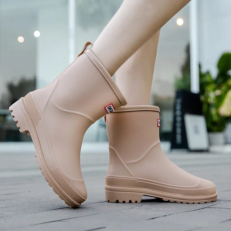 Waterproof Slip-On Ankle Boots with Round Toe for Women