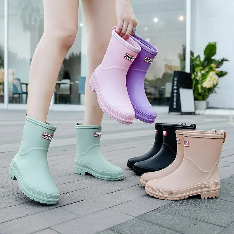 Waterproof Slip-On Ankle Boots with Round Toe for Women