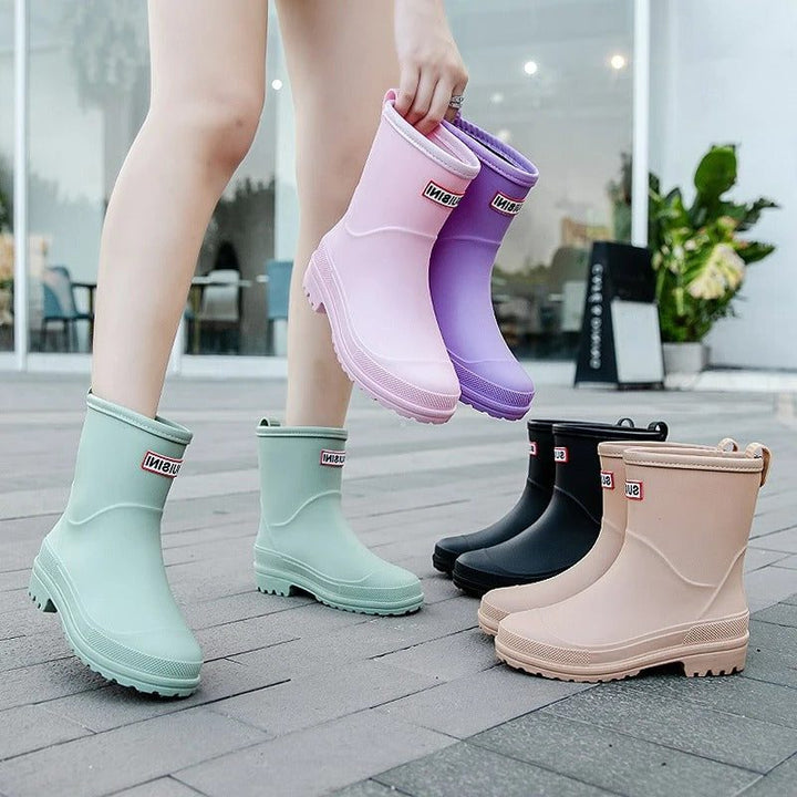 Waterproof Slip-On Ankle Boots with Round Toe for Women