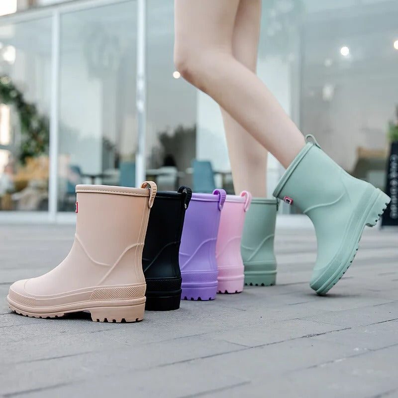 Waterproof Slip-On Ankle Boots with Round Toe for Women