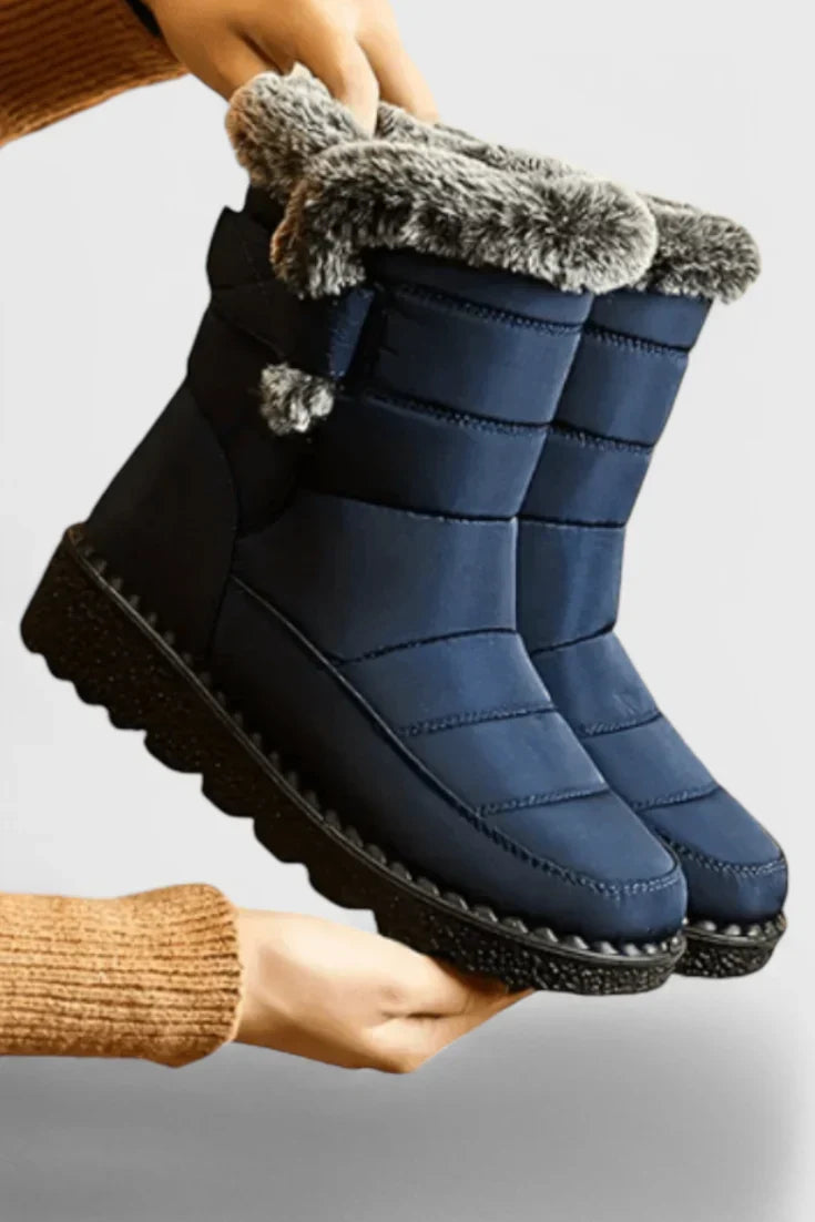 Ladies Waterproof Ankle Boots with Fleece Cuff and Flat Sole