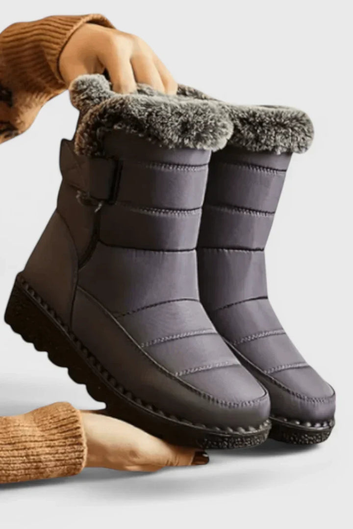 Ladies Waterproof Ankle Boots with Fleece Cuff and Flat Sole