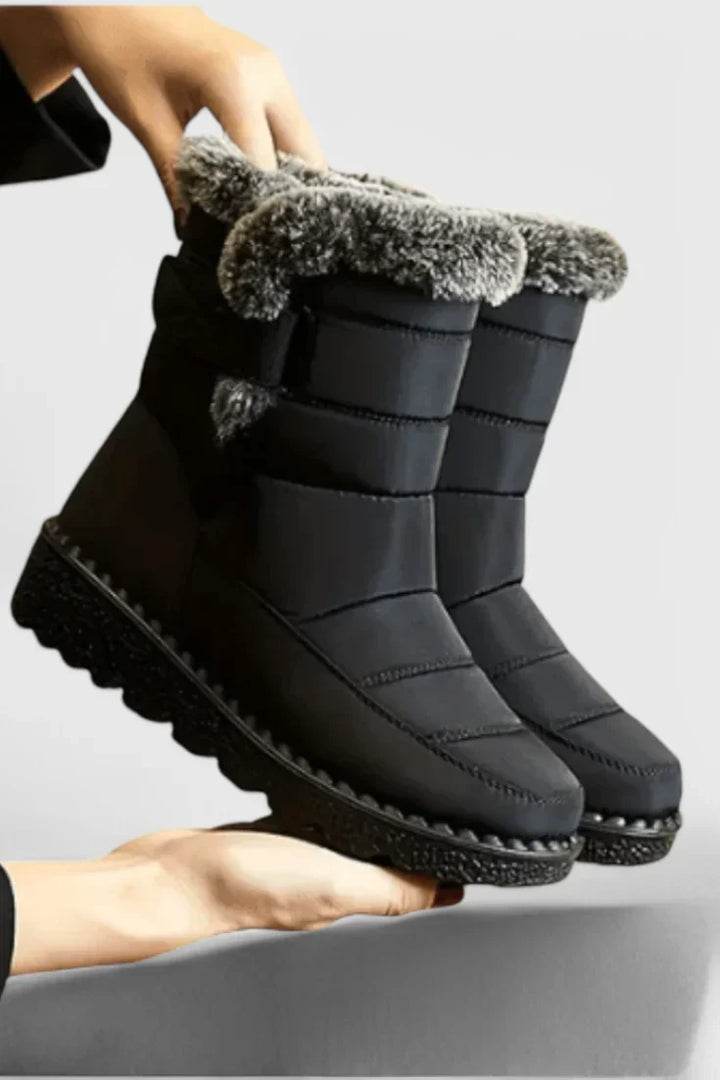 Ladies Waterproof Ankle Boots with Fleece Cuff and Flat Sole