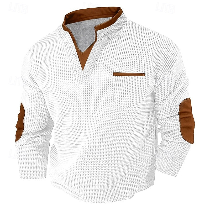 Russell Textured Waffle Henley Shirt, view 9 - Elena Harper