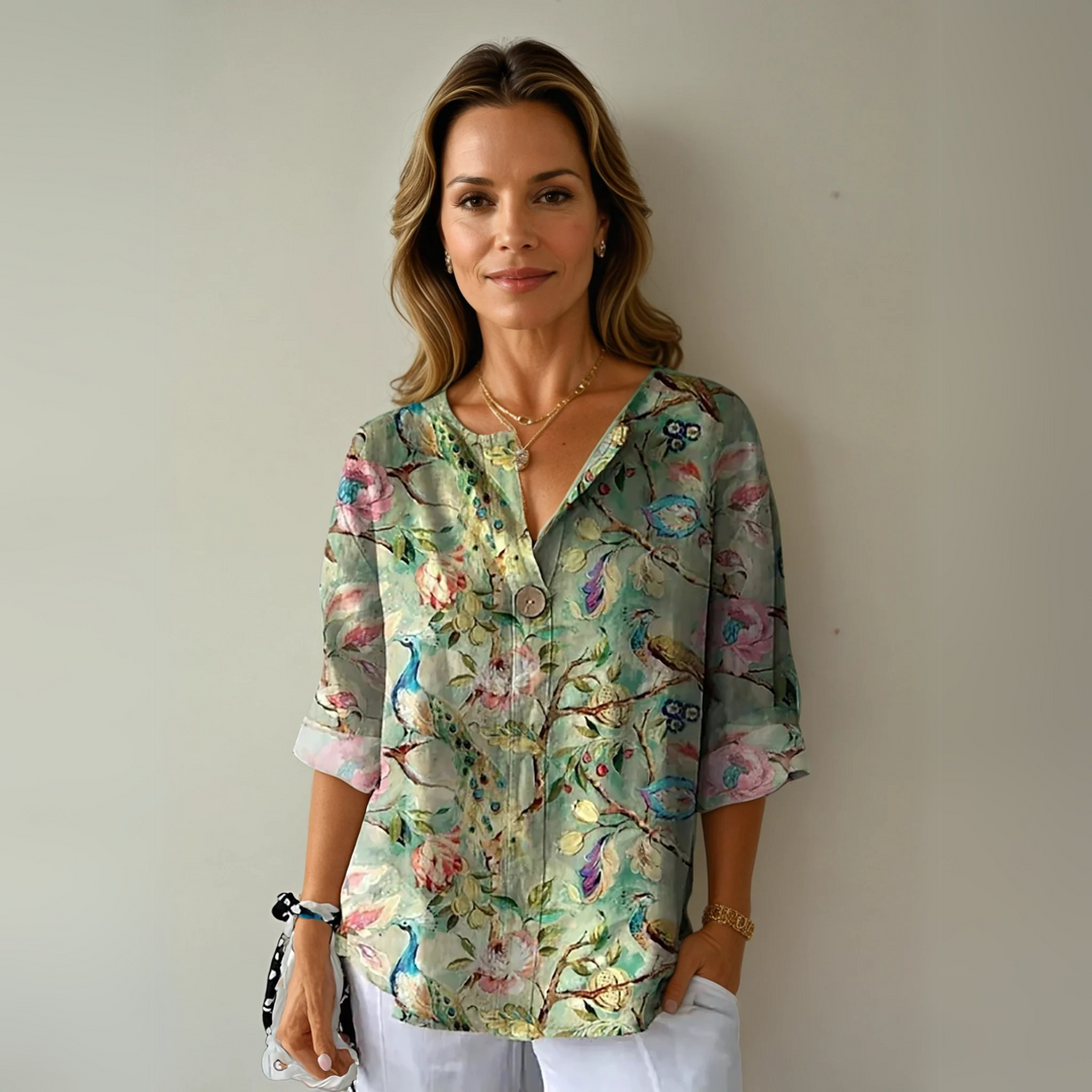 Arlene Stylish Blouse with Floral Print, view 3 - Elena Harper
