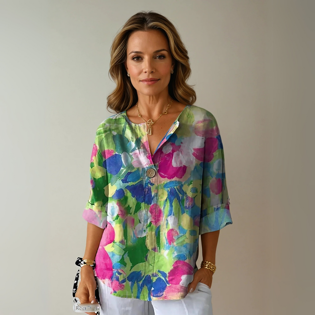 Arlene Stylish Blouse with Floral Print, view 4 - Elena Harper