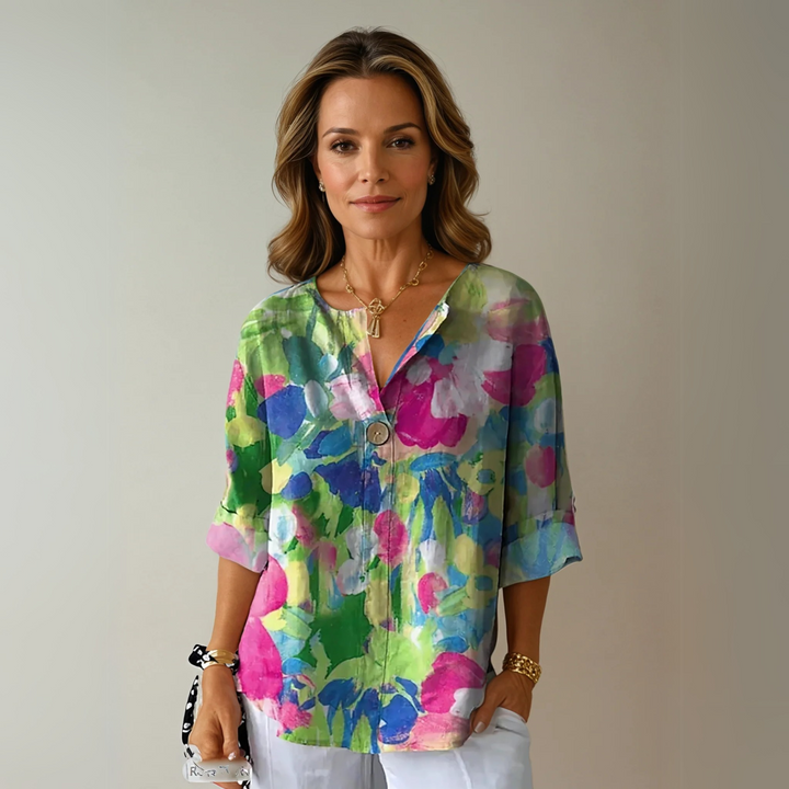 Arlene Stylish Blouse with Floral Print, view 4 - Elena Harper
