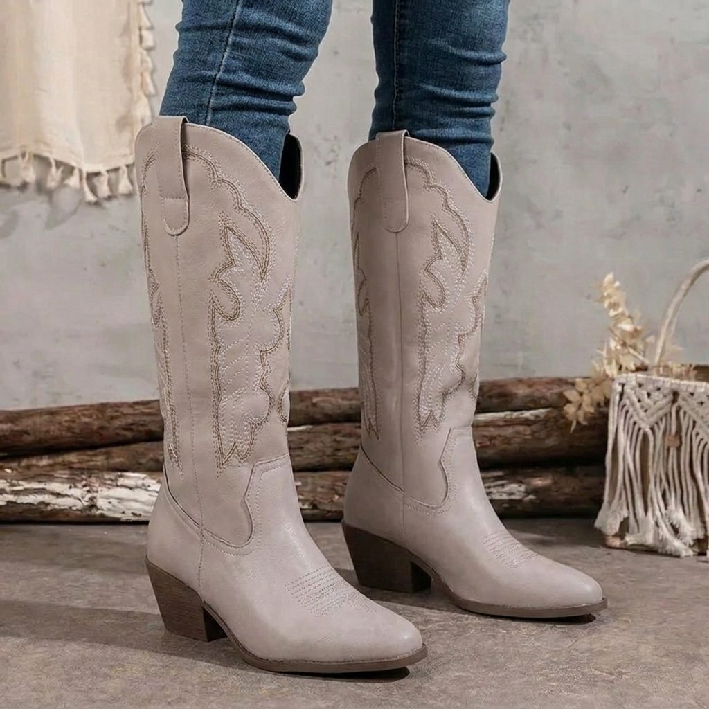 Etta Embroidered Cowgirl Block Heel Boots with Tall Shaft for Women - Elena Harper