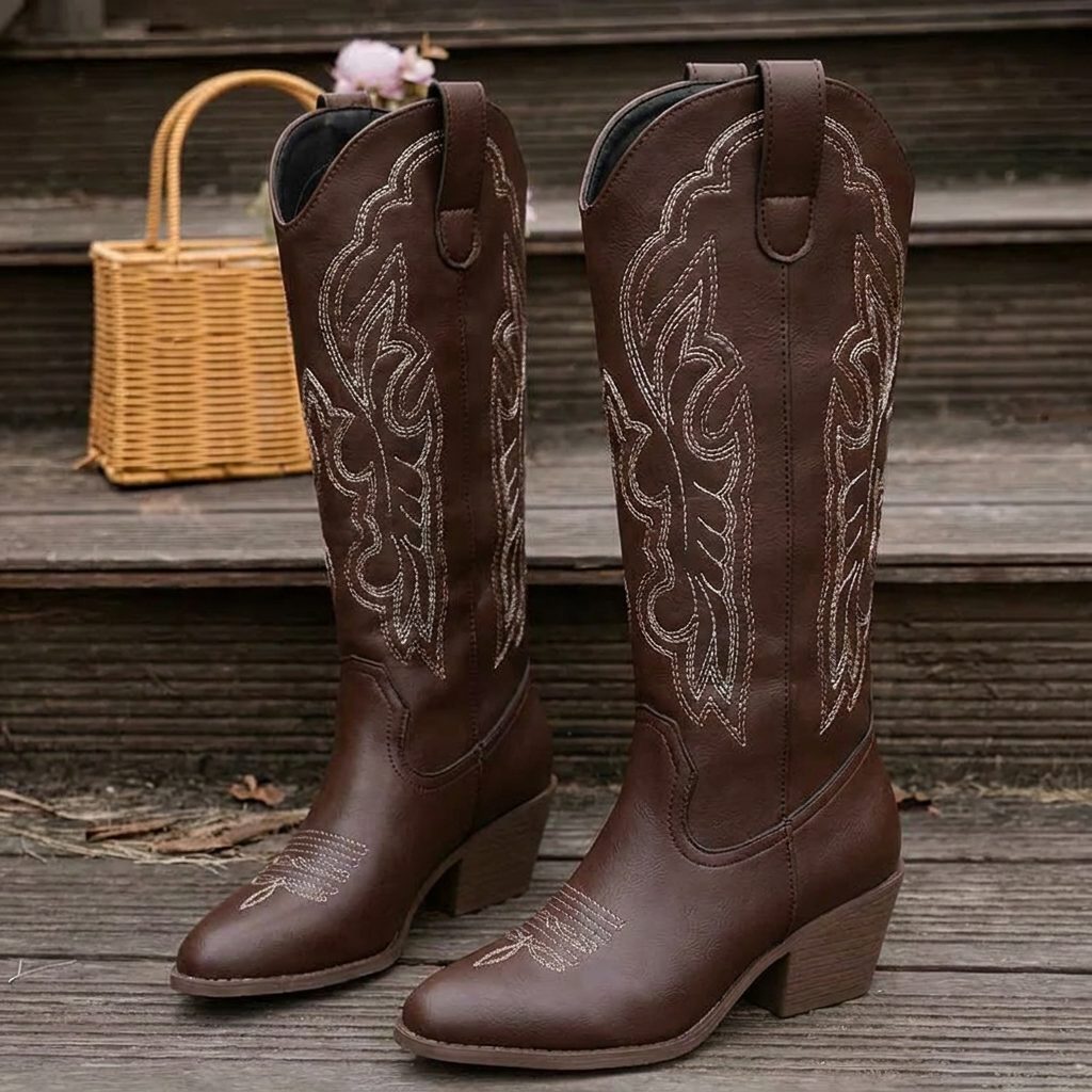 Etta Embroidered Cowgirl Block Heel Boots with Tall Shaft for Women - Elena Harper