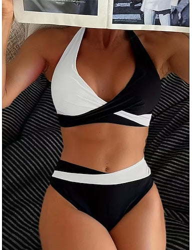 Bikini 2 Piece Swimsuit Colorblock Stylish Graphic Color Block Sleeveless Bathing Suits - Elena Harper