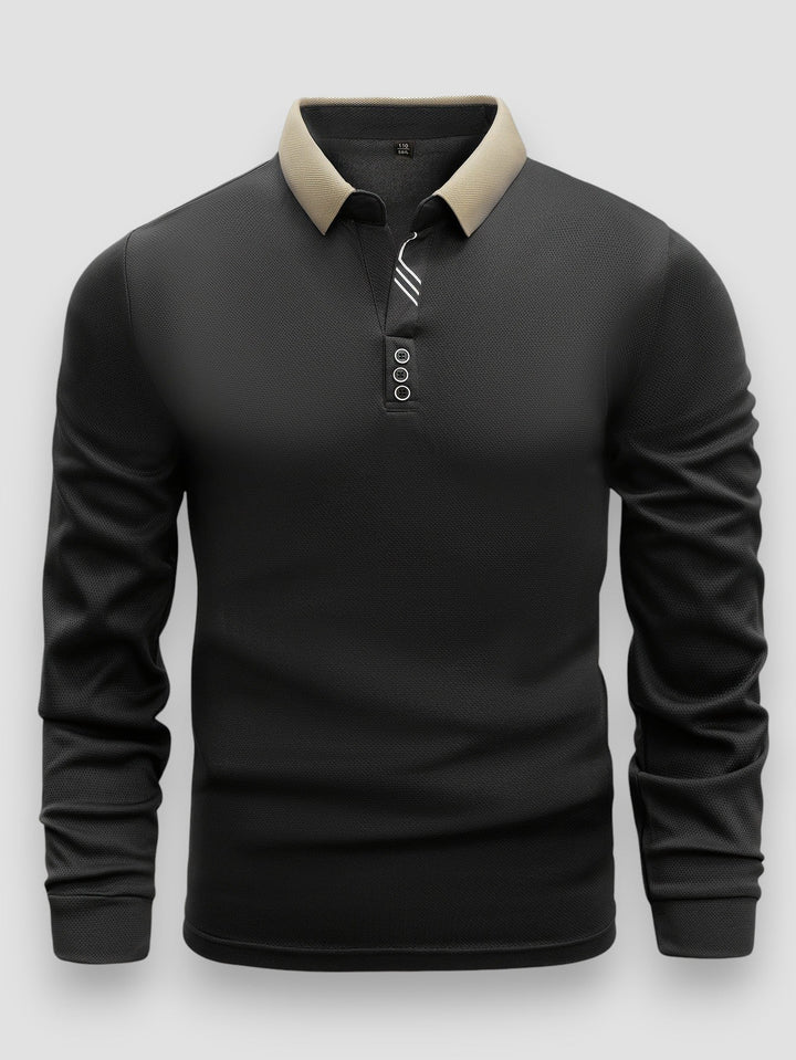 Laurent Monaco Long Sleeve Polo Shirt for Men, view 5 - Elena Harper
