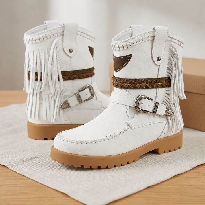 Women's Western Suede Boots with Fringe and Non-Slip Sole