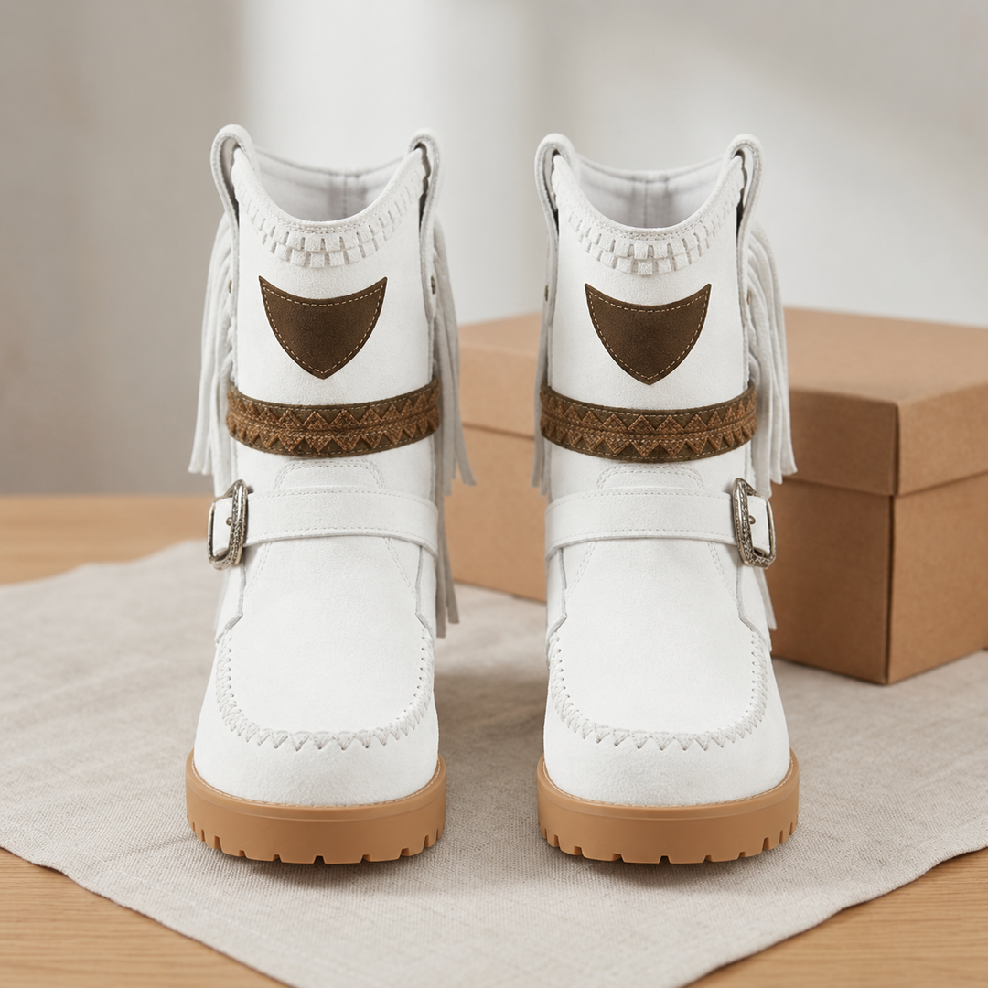 Women's Western Suede Boots with Fringe and Non-Slip Sole