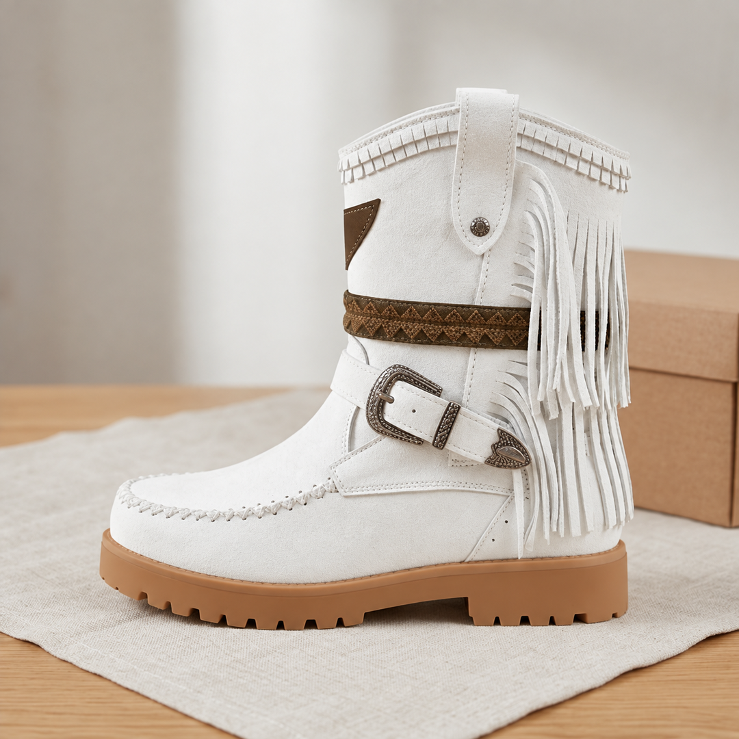 Women's Western Suede Boots with Fringe and Non-Slip Sole