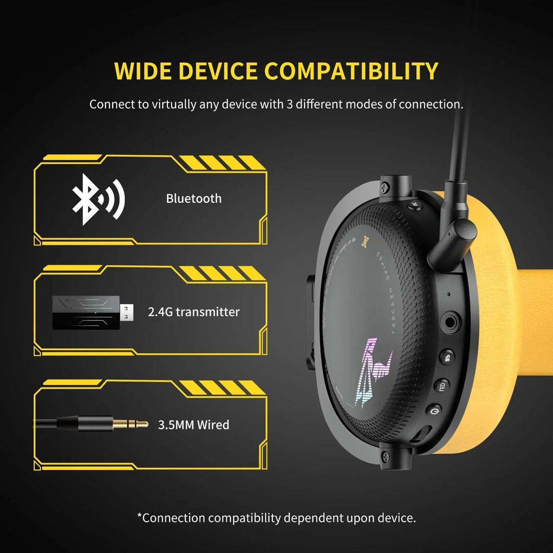 Wireless Gaming Headset with Detachable Mic, RGB Lights