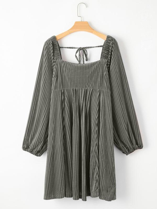 OLIVERA™ - Chic Bishop Long Sleeve A-Line Dress with Square Neck