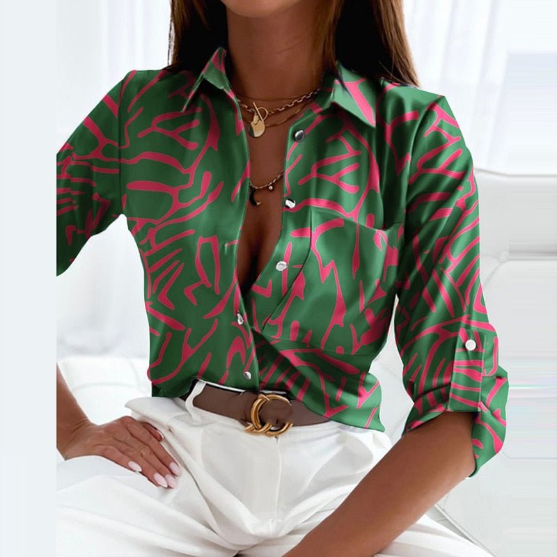 Alicia | Women's Printed Long Sleeve Button Top