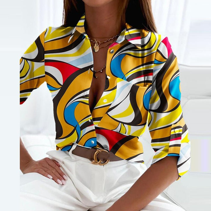 Alicia | Women's Printed Long Sleeve Button Top