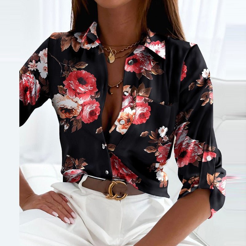 Alicia | Women's Printed Long Sleeve Button Top