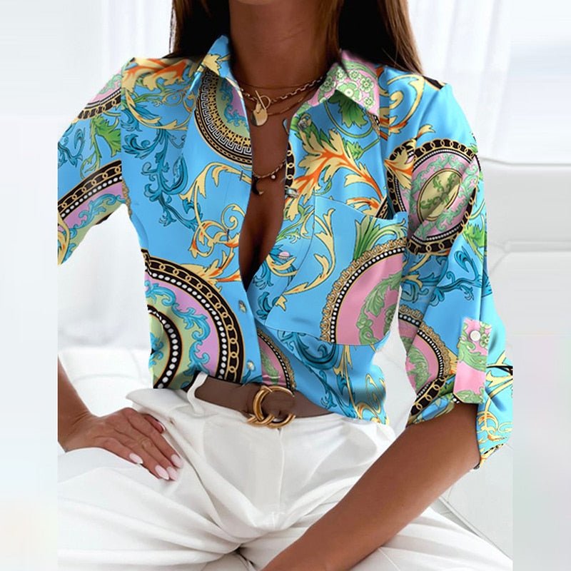 Alicia | Women's Printed Long Sleeve Button Top