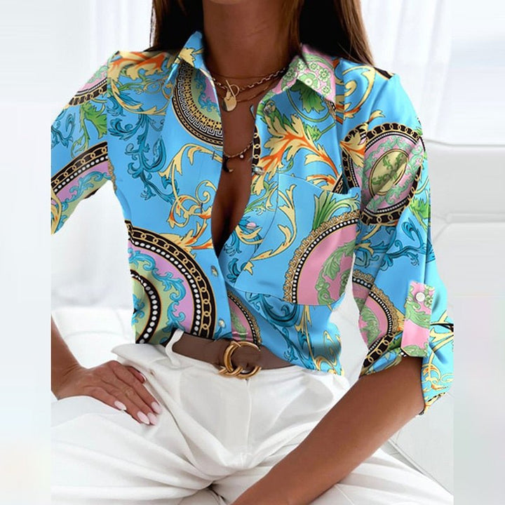 Alicia | Women's Printed Long Sleeve Button Top