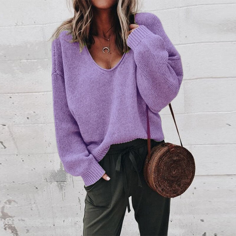 Ladies Knitted Sweater – Long Sleeves, Casual, Autumn/Winter