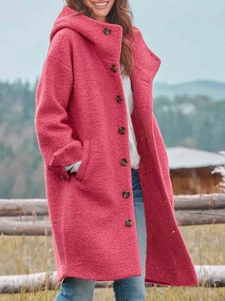 Wool Long Coat with Stand-Up Collar for Women