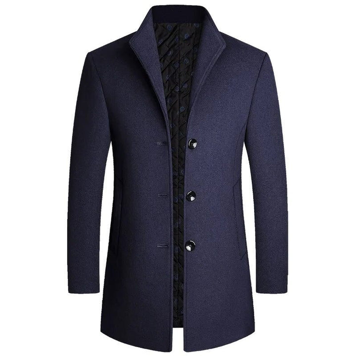 Wool Coat with Stand-Up Collar for Men