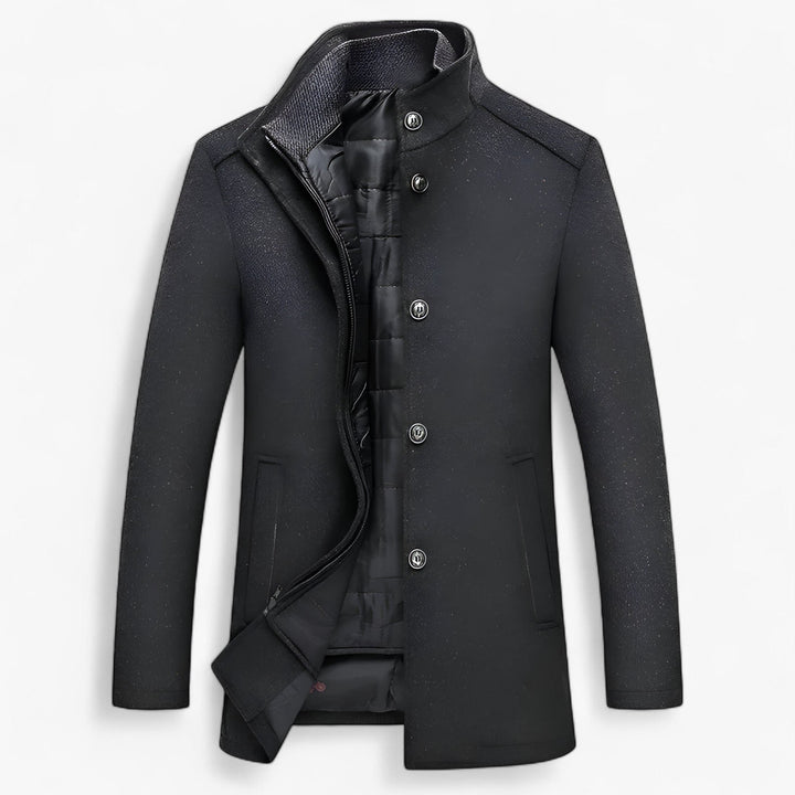 Wool Trench Coat with Stand-Up Collar for Men