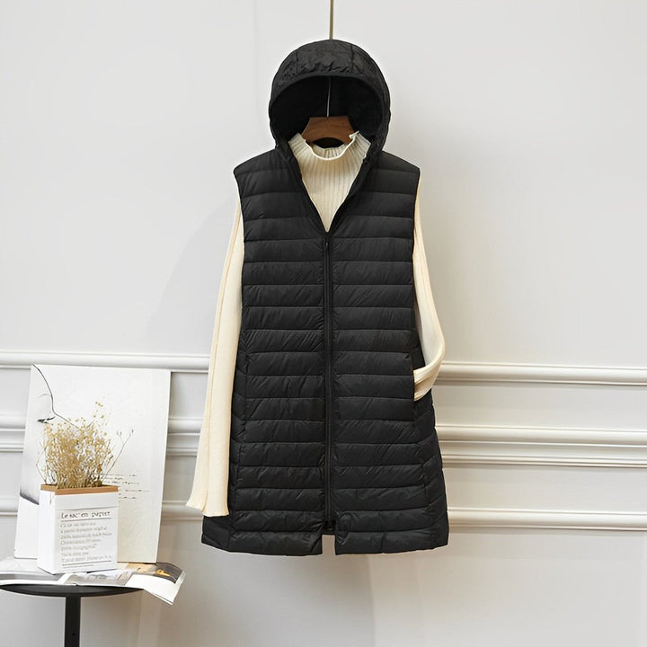 Women's Long Quilted Gilet with Hood – Ernestina