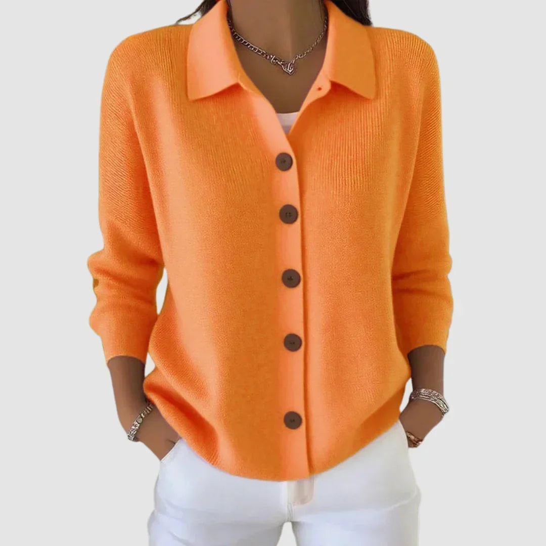 Women's Knitted Cardigan with Button Closure and Collar, Relaxed Fit