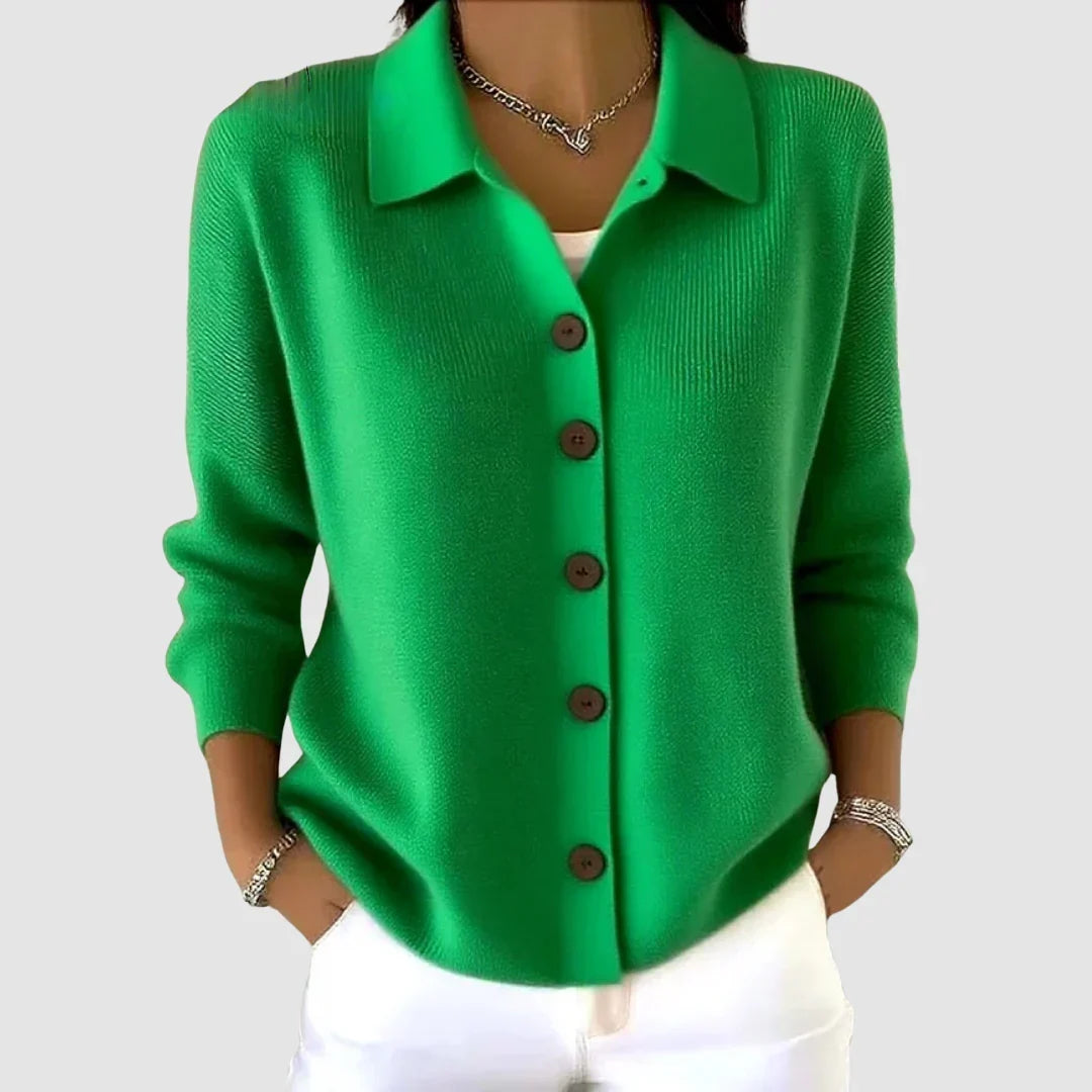 Women's Knitted Cardigan with Button Closure and Collar, Relaxed Fit