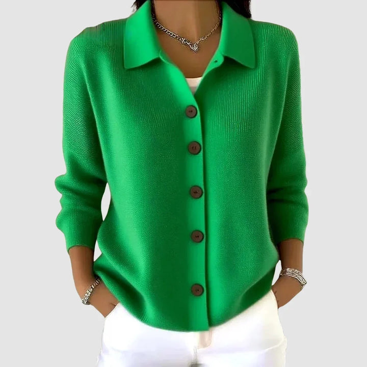 Women's Knitted Cardigan with Button Closure and Collar, Relaxed Fit