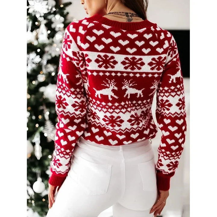 Women's Christmas Print Long-Sleeve Acrylic-Polyester Sweater, Winter Style