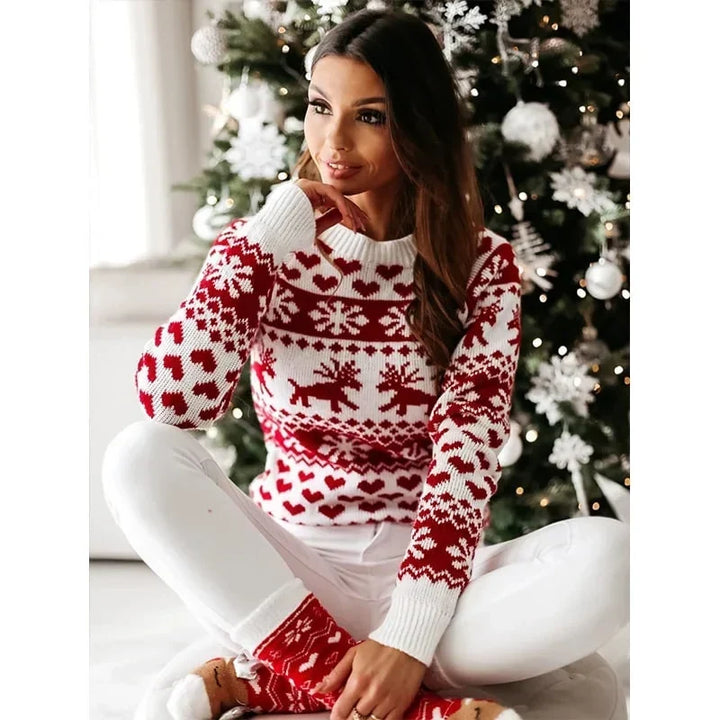 Women's Christmas Print Long-Sleeve Acrylic-Polyester Sweater, Winter Style