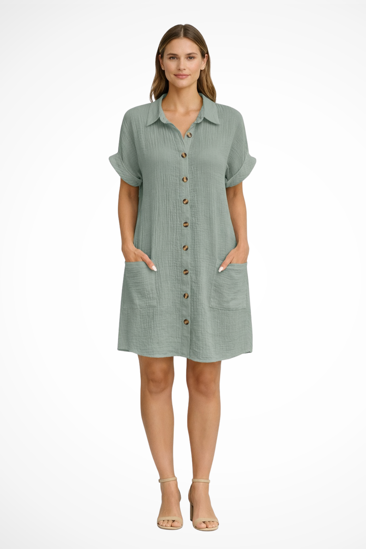Women's Effortless Button Front Short Sleeve Summer Beach Dress