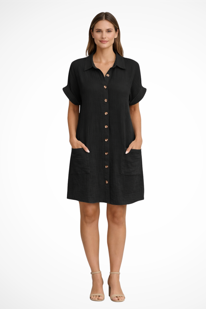 Women's Effortless Button Front Short Sleeve Summer Beach Dress