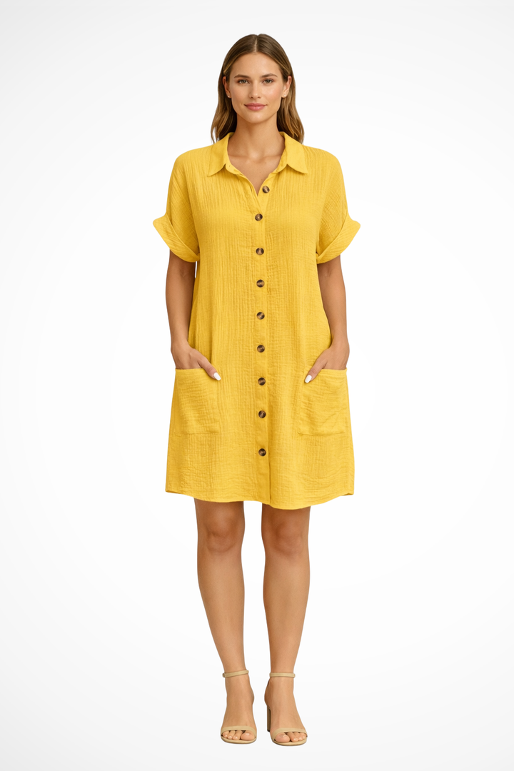 Women's Effortless Button Front Short Sleeve Summer Beach Dress