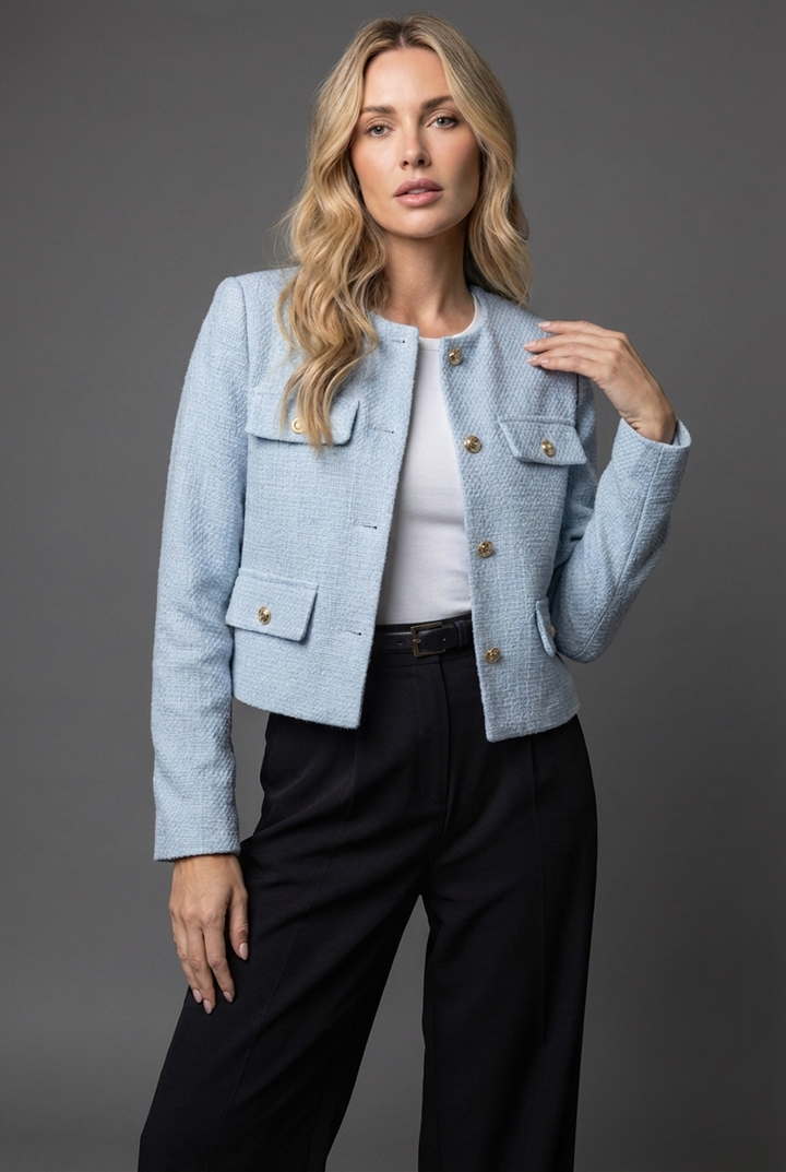 Women's Elegant Cropped Blazer Jacket with Gold Button Details