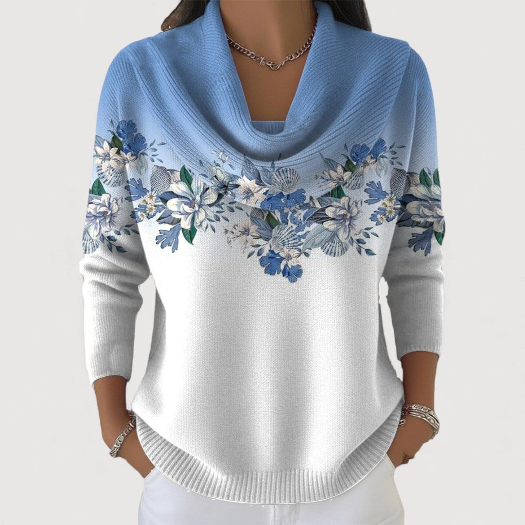 Women's Floral Knit Sweater – Elegant Drape, Soft Comfort, Everyday Style