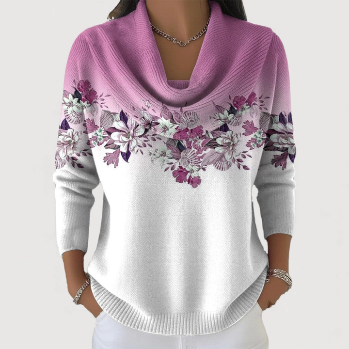 Women's Floral Knit Sweater – Elegant Drape, Soft Comfort, Everyday Style