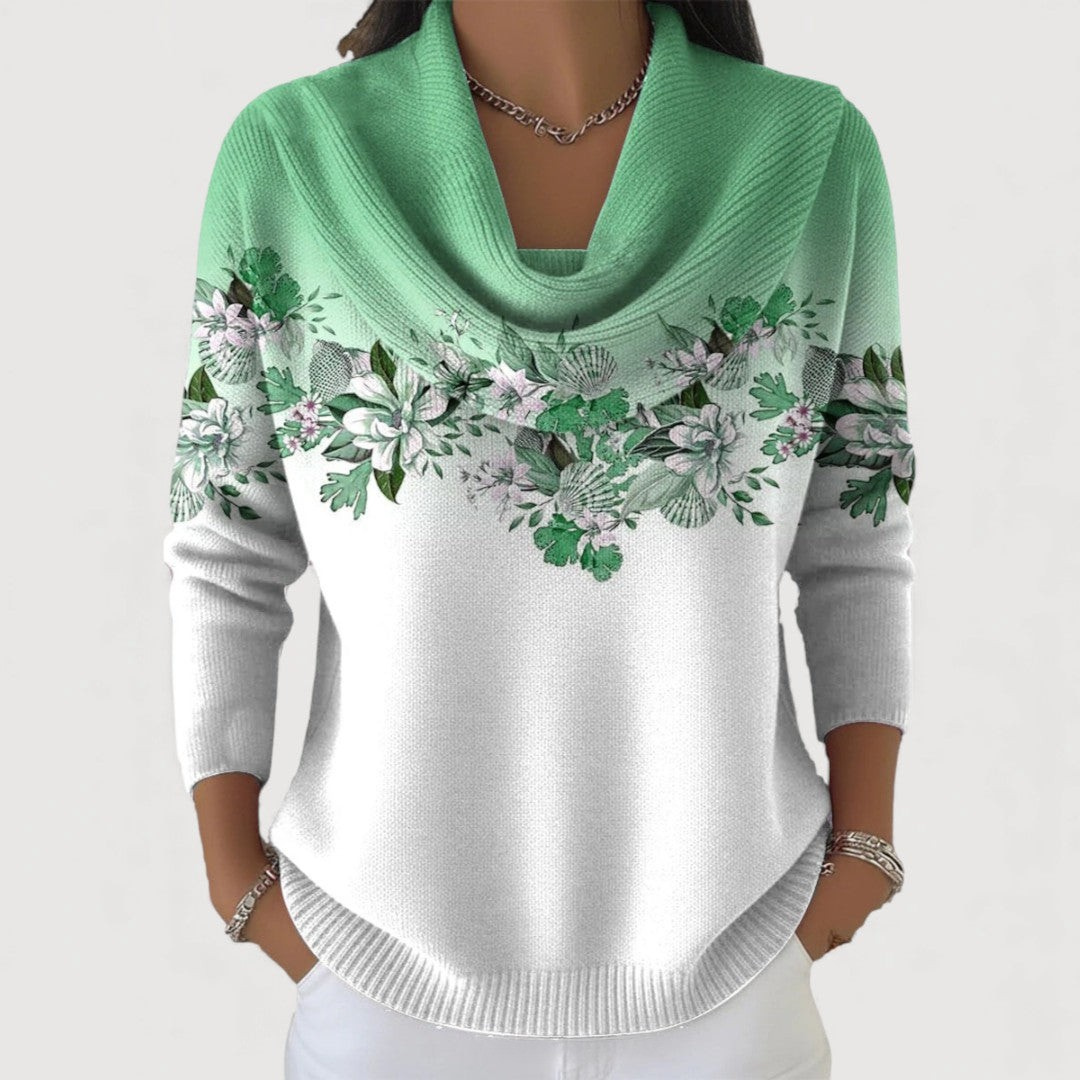 Women's Floral Knit Sweater – Elegant Drape, Soft Comfort, Everyday Style