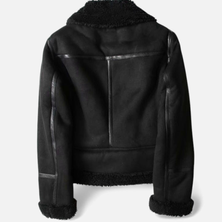 Women's Elegant Lapel Moto Jacket - Warm & Versatile Outerwear