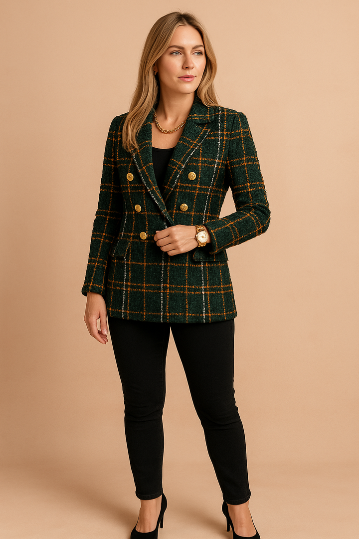 Women's Elegant Plaid Blazer Jacket - Versatile & Stylish