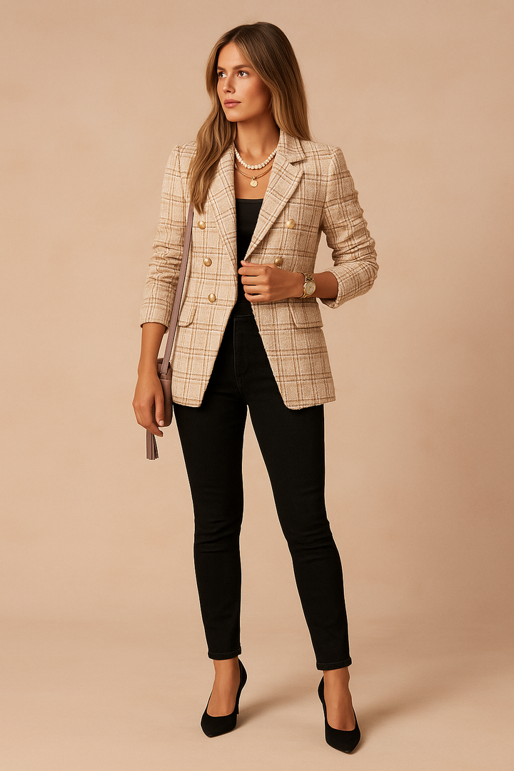 Women's Elegant Plaid Blazer Jacket - Versatile & Stylish