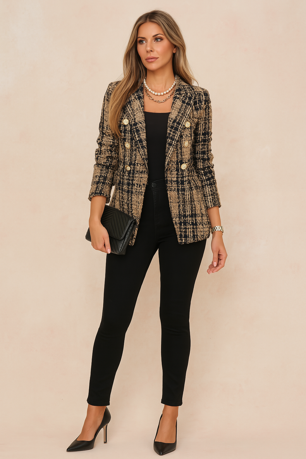 Women's Elegant Plaid Blazer Jacket - Versatile & Stylish